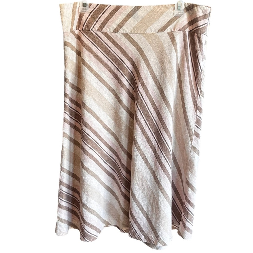 CATO LINEN BLEND STRIPED MIDI CASUAL A-LINE SKIRT SIZE 14